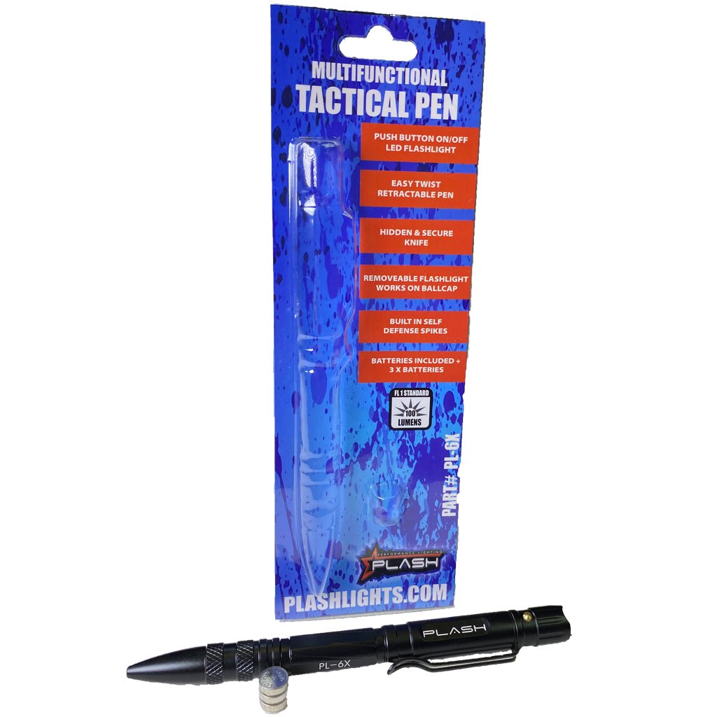 PlashLights MultiFunctional Tactical Pen with 3 Batteries and Package