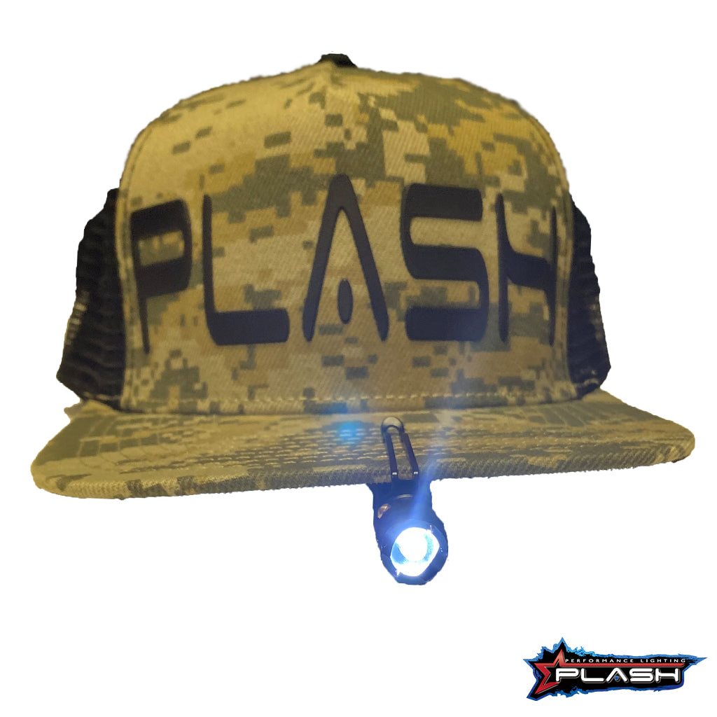 PlashLights MultiFunctional Tactical Pen Clipped on Hat Flashlight On