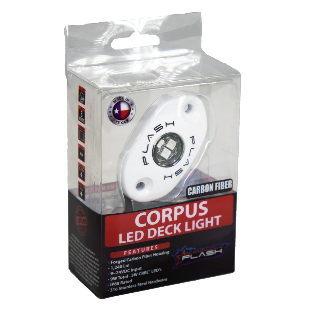 CORPUS - RGB Carbon Fiber LED Deck Light - White Housing with box