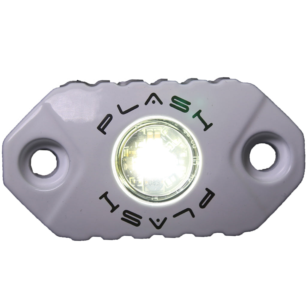 PlashLights White Housing Rock Light Surface Mounted LED Cool White output gunnel ate sxs amp ford step light