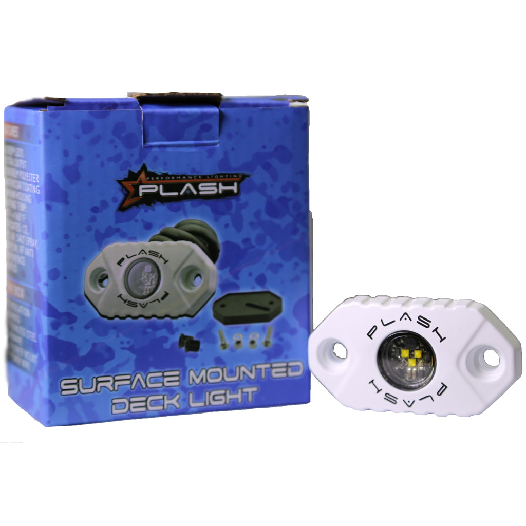 PlashLights White Housing Rock Light Surface Mounted LED Cool White output gunnel ate sxs amp ford step light