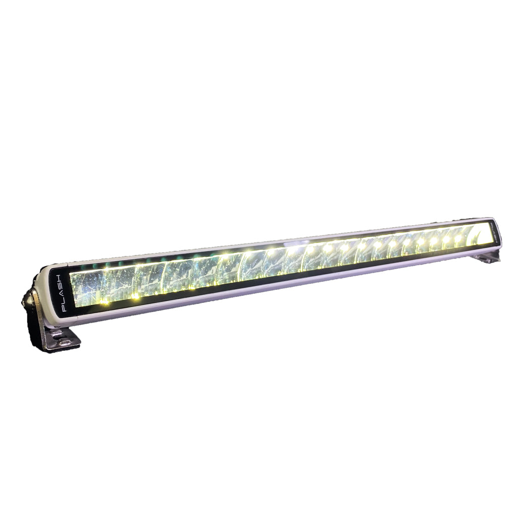 SRX2-Series Single Row White Housing LED Light Bar - 20" - Light Turned ON Bright Night Boat