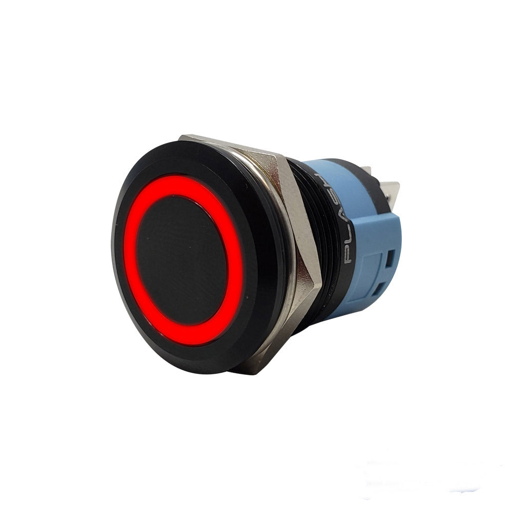 RED Push Button Illuminated Switch Marine Boat Waterproof Anodized Black