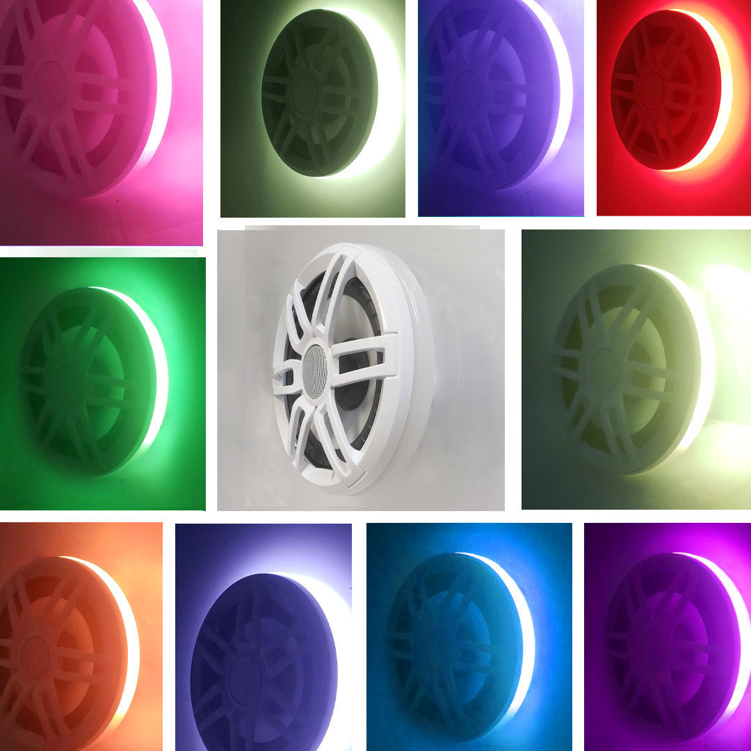 High output RGB LED speaker ring installed on Fusion 7" marine speaker – daylight visible
Close-up of milky white acrylic RGB speaker ring – no hotspots - by Plash