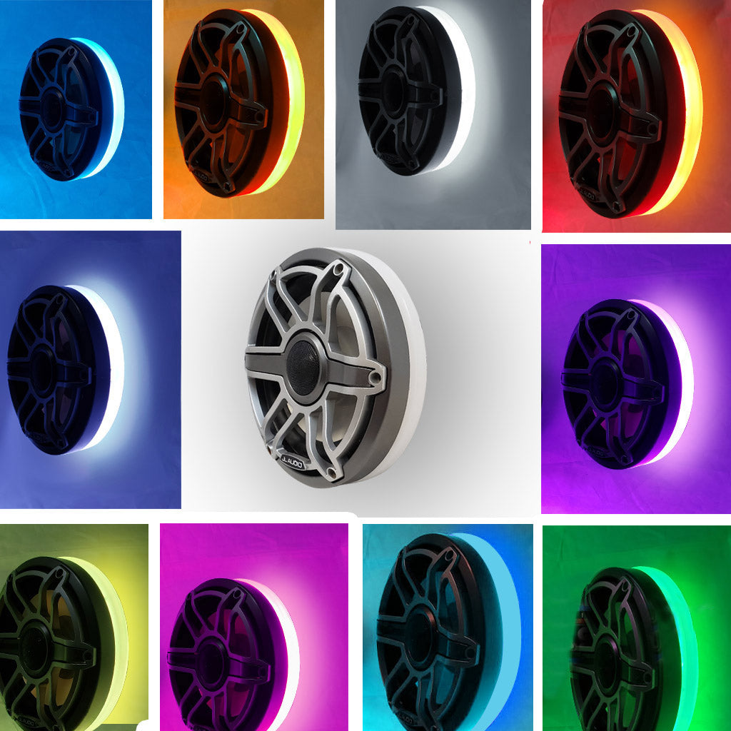High output RGB LED speaker ring installed on JL Audio marine speaker – daylight visible
Close-up of milky white acrylic RGB speaker ring – no hotspots