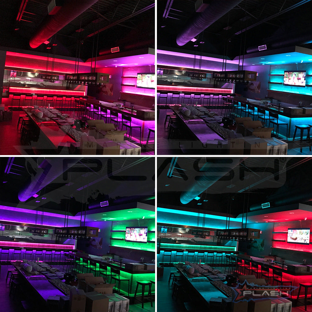 Custom RGB under bar accent lighting at Otsuka Ramon Bar in Pasadena TX by Plash