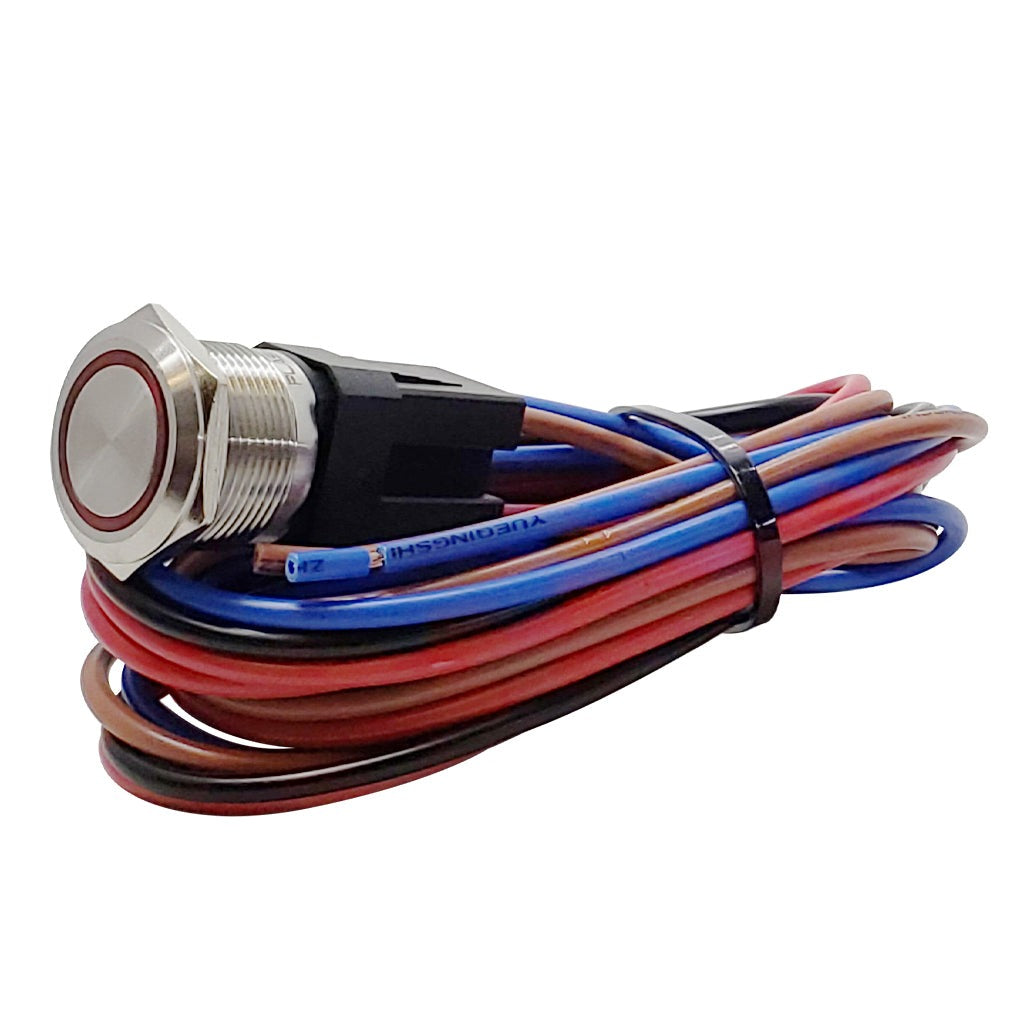 Marine Push Button Switch - Red LED - 20A - Stainless Steel