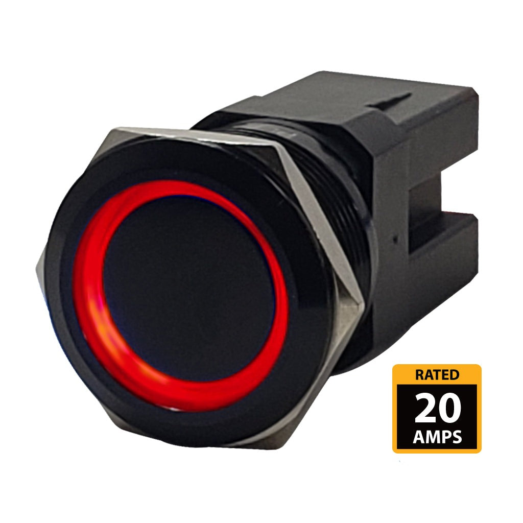 Black-Anodized-Marine-Push-Button-20A-Rated-Red-LED-Latching