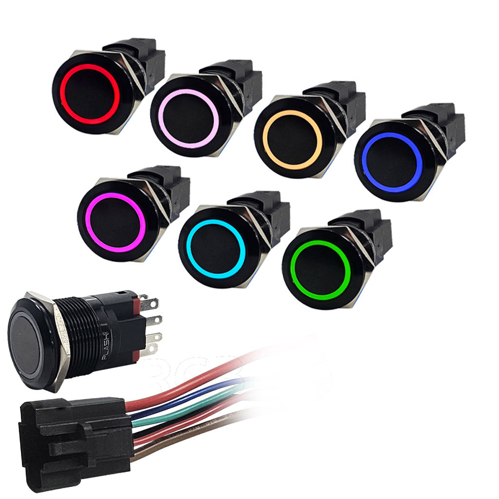 Push Button Switch Color Code Marine Push Button Switch - RGB - 10A - Black Anodized