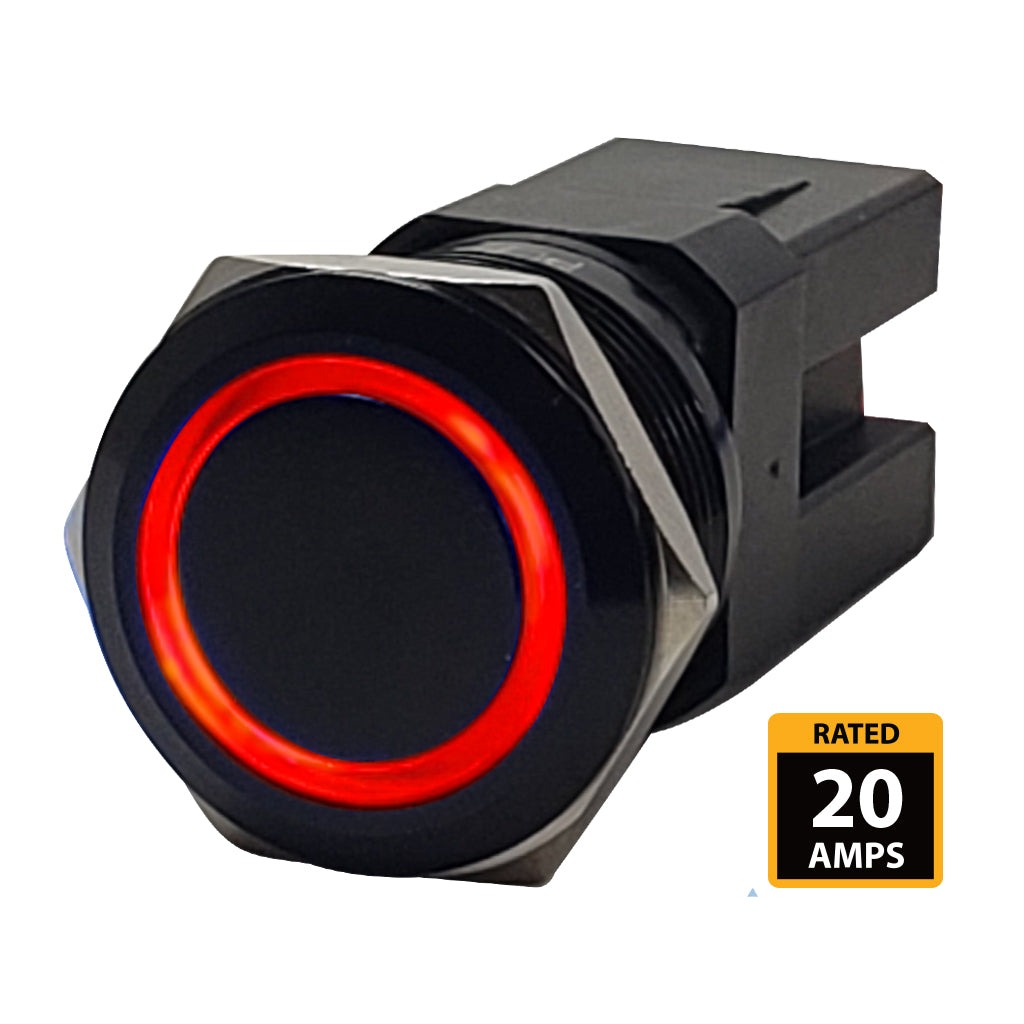 Black-Anodized-Marine-Push-Button-20A-Rated-Red-LED