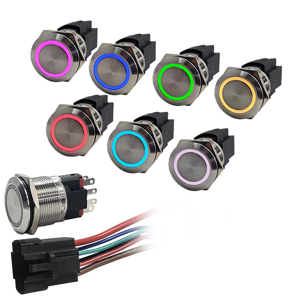 Click Button Led Light Marine Push Button Switch - RGB - 10A - Stainless Steel