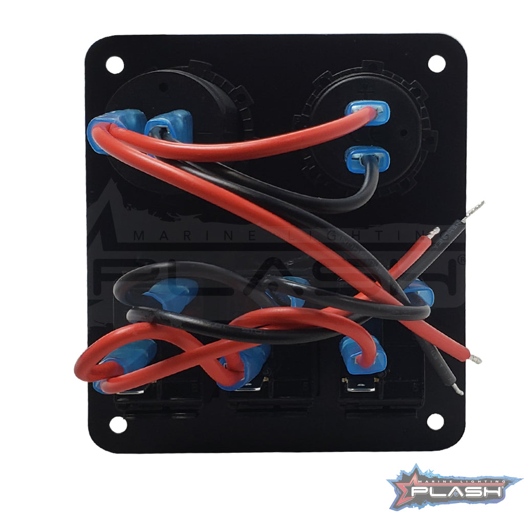 Three panel rocker switch panel waterproof, dustproof includes voltometer, dual usb charger pre wired
