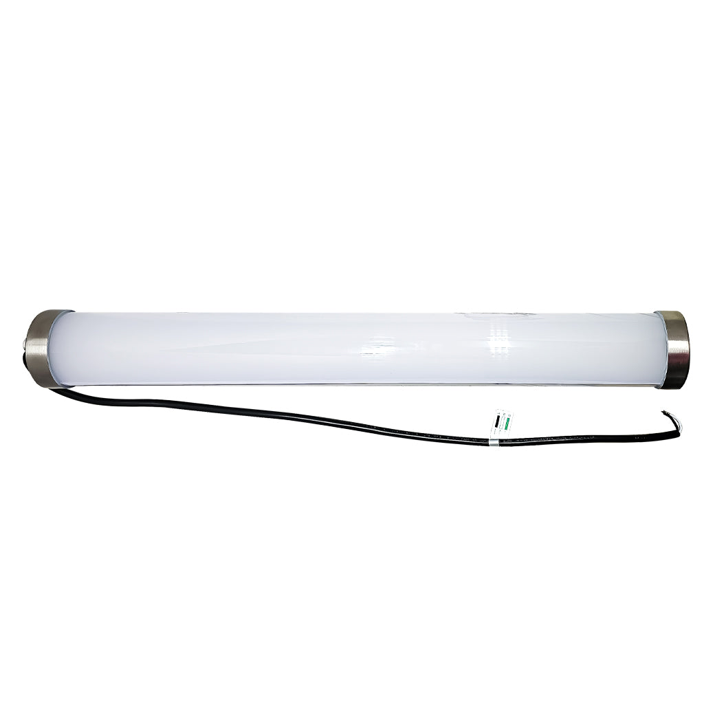 Plash Tri proof LED light with metal connectors on a white background