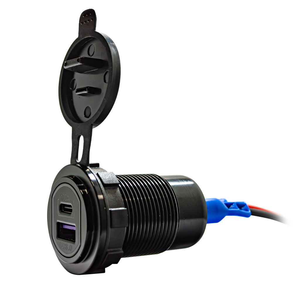 Plash Dual Port 12V USB Charging Outlet | USB-C | USB-A