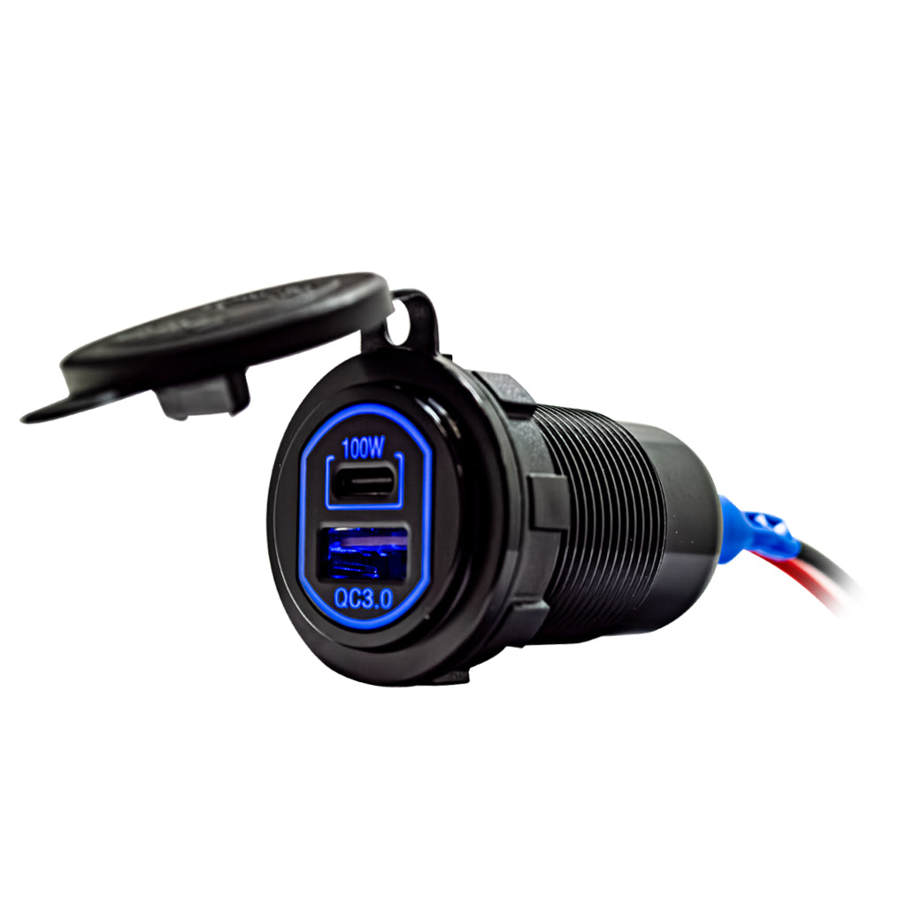 Plash Dual Port 12V USB Charging Outlet | USB-C | USB-A