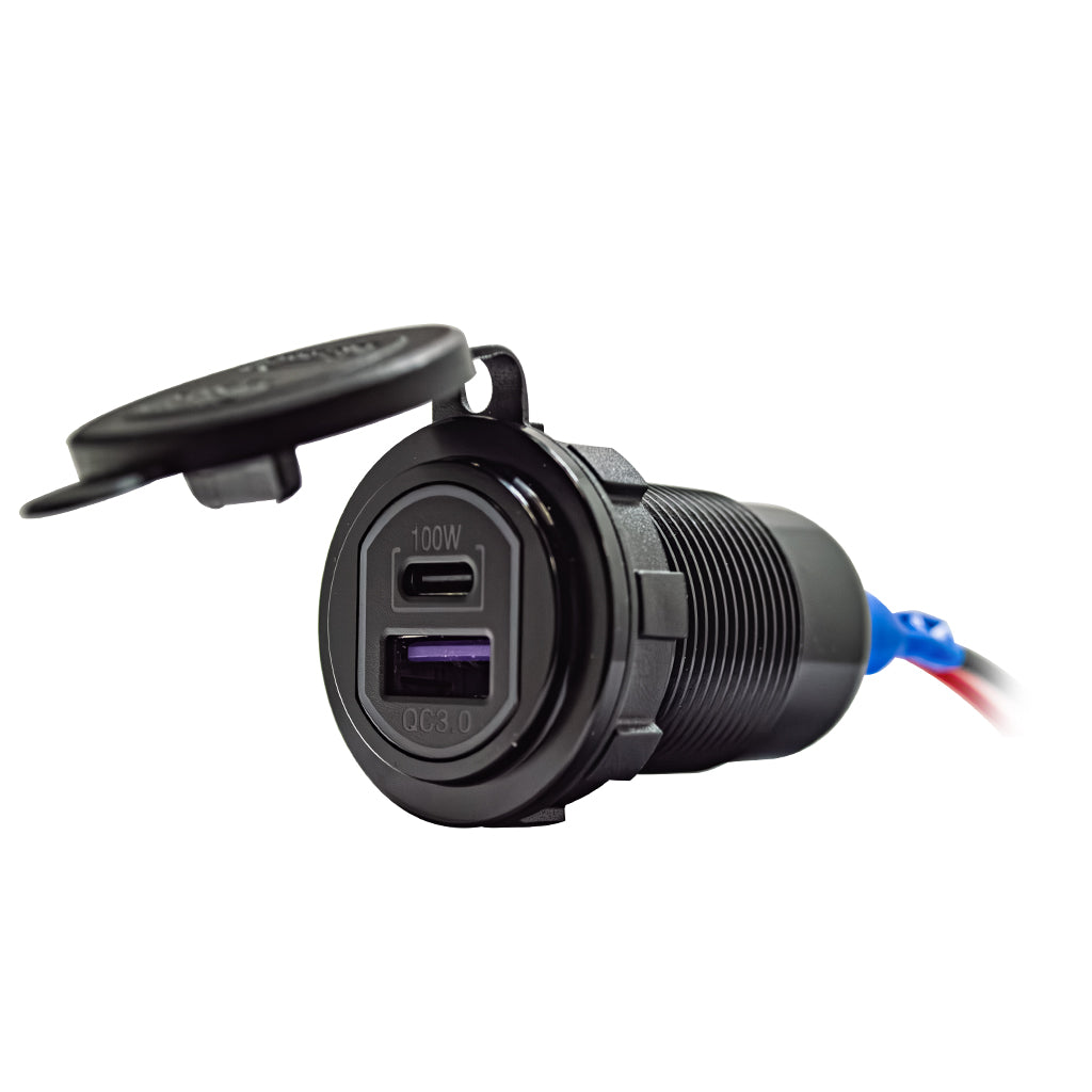 Plash Dual Port 12V USB Charging Outlet | USB-C | USB-A