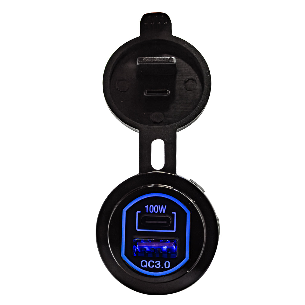 Plash Dual Port 12V USB Charging Outlet | USB-C | USB-A