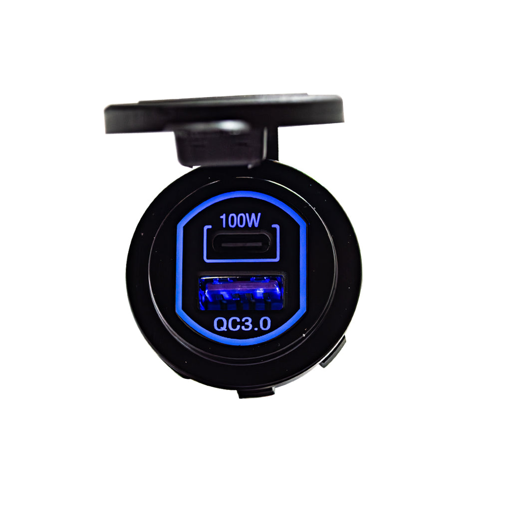 Plash Dual Port 12V USB Charging Outlet | USB-C | USB-A