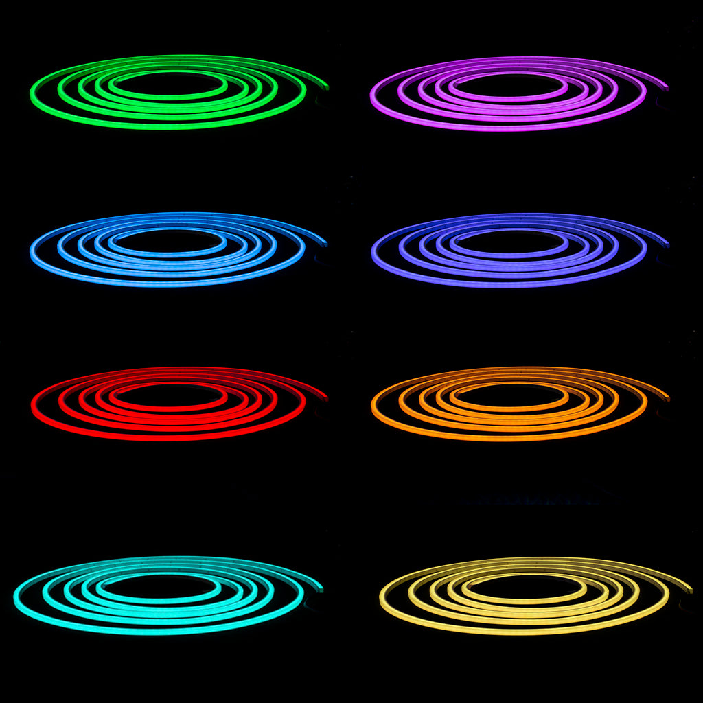 a Collage of Mini Neon Flex lights in various colors on a black background