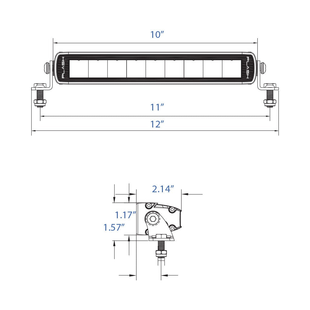 10" - SRX2-Series Single Row LED Light Bar - White Housing Dimensions