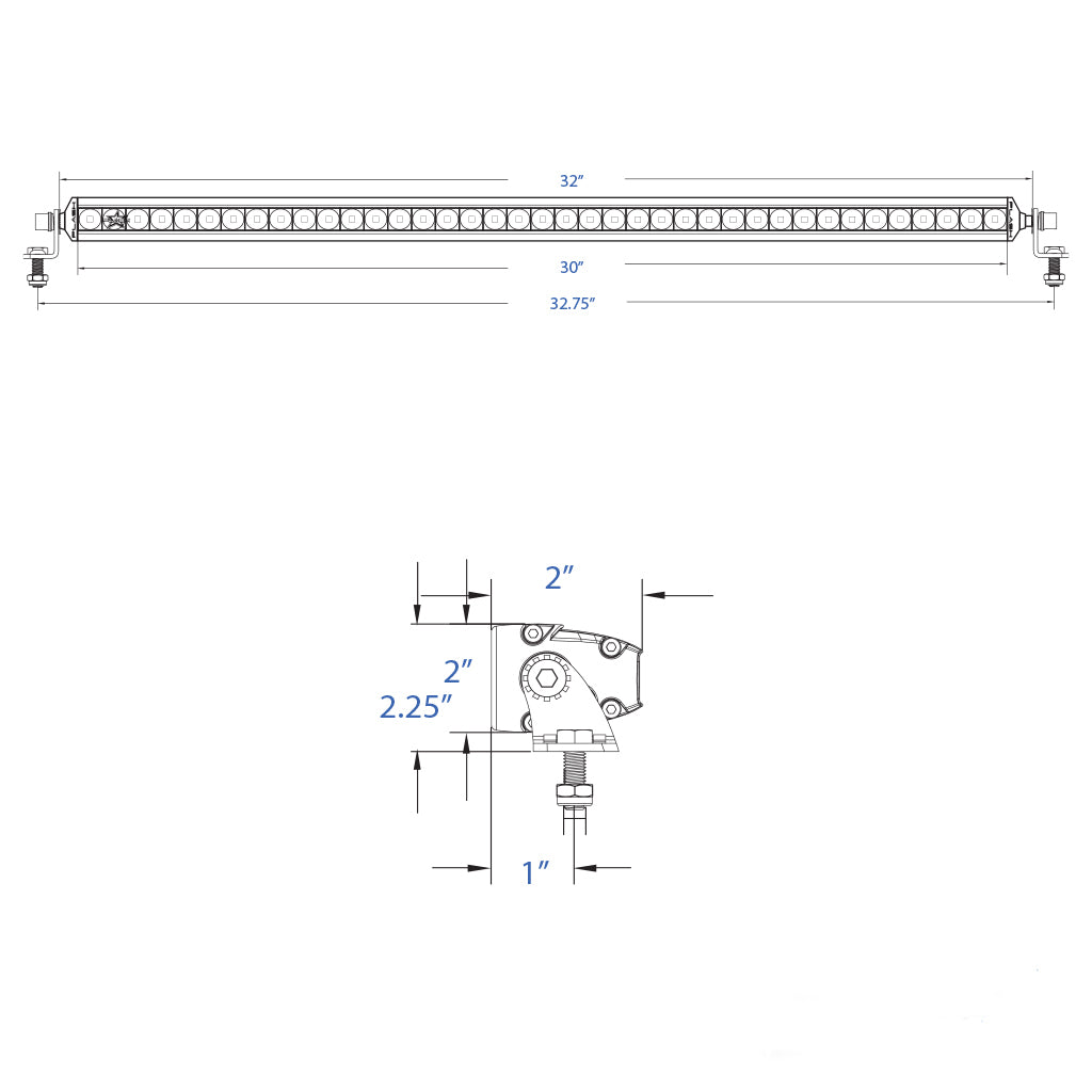 30" 32" Single Row LED Light Bar Plash Dimensions