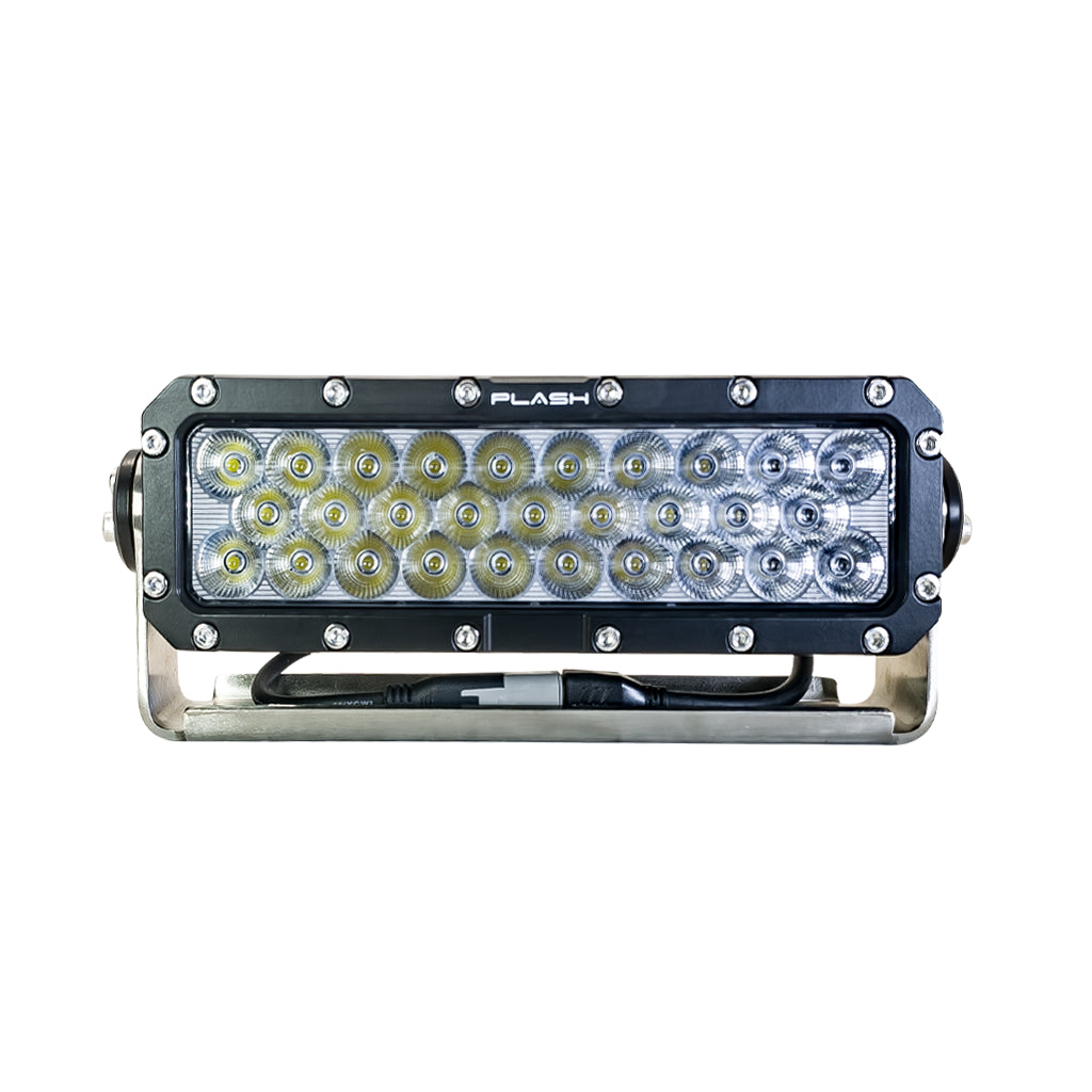A Plash Surge Series LED light bar with a black housing, silver screws, and multiple circular LED chips visible through a clear front cover, shown on a plain white background.