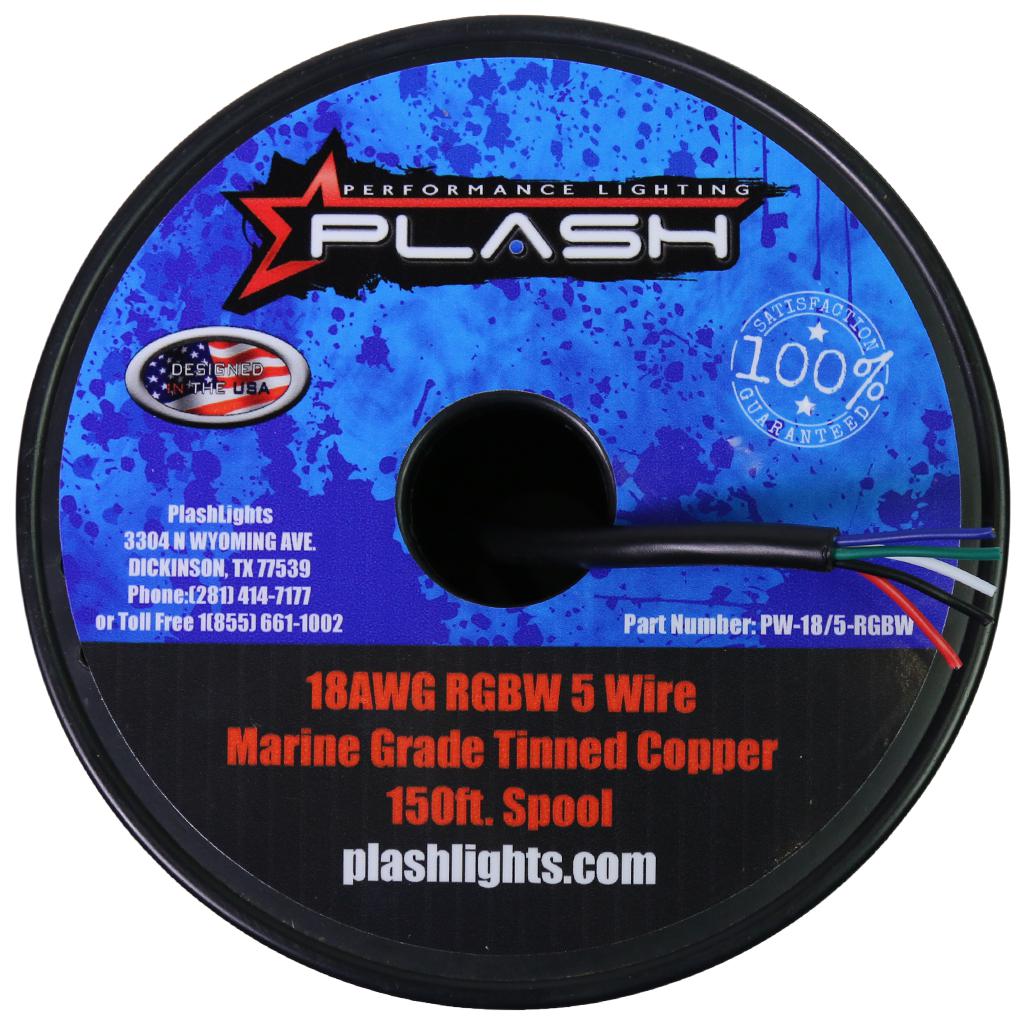 PlashLights 18AWG RGBW 5 Wire Marine Grade Tinned Copper 150ft. Spool
