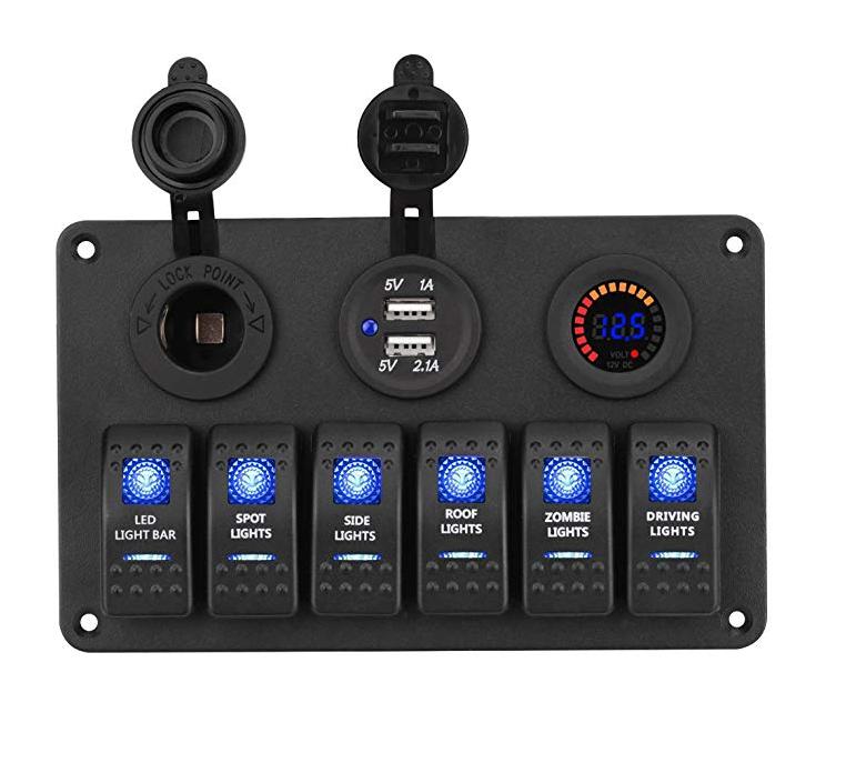 6 Switch Panel with Voltmeter & Dual USB Charger