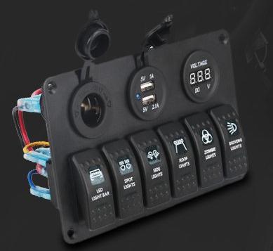 6 Switch Panel with Voltmeter & Dual USB Charger