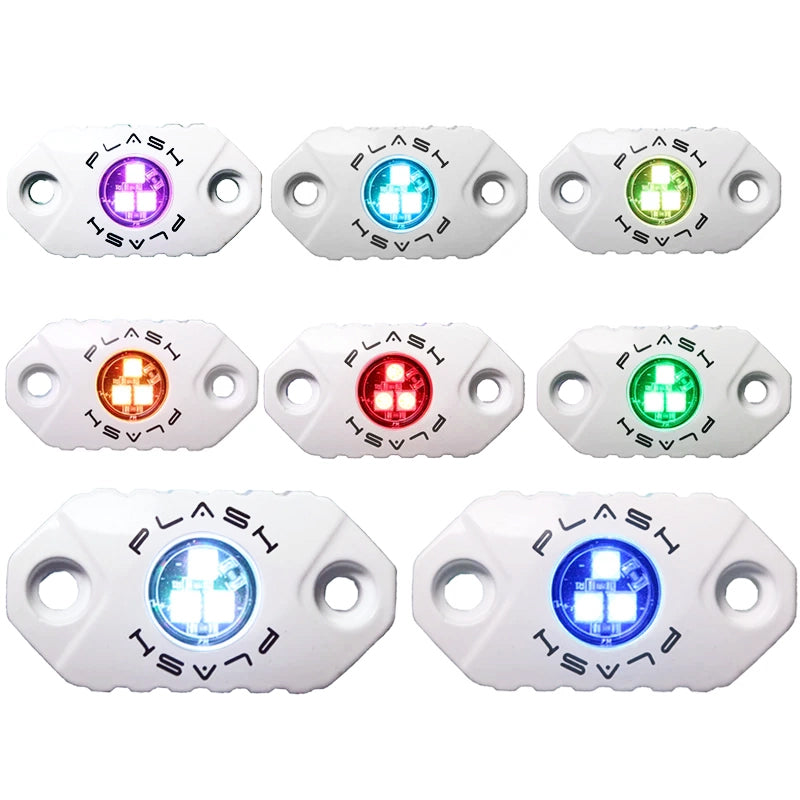 RGB ROCK LIGHT WHITE HOUSING SEMA TRUCK COLLAGE