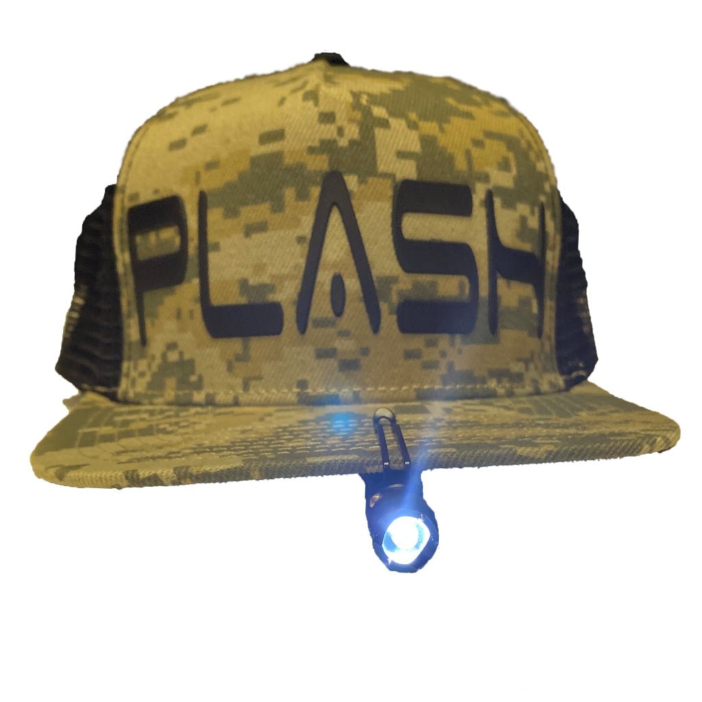 PlashLights MultiFunctional Tactical Pen Clipped on Hat Flashlight On