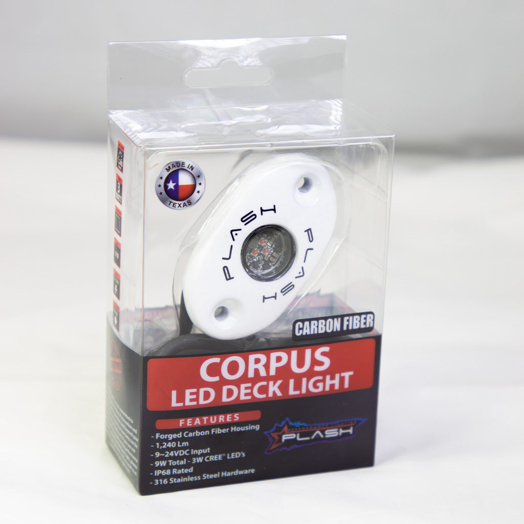 CORPUS - Amber Carbon Fiber LED Deck Light - White Housing
