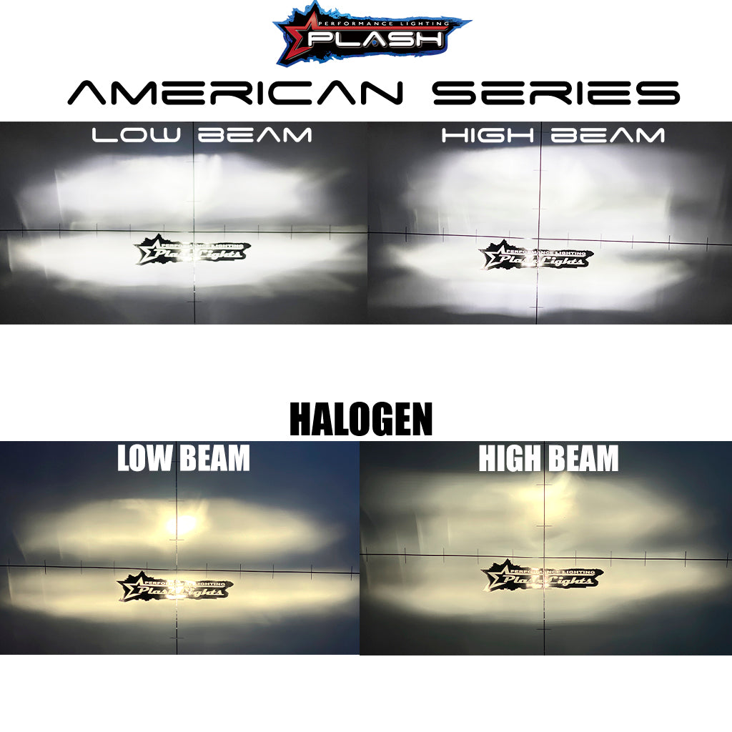American Series 9145 Brightest LED Headlight Conversion Chevrolet Fog Light Comparison PLASH vs HALOGEN - LOW BEAM HIGH BEAM